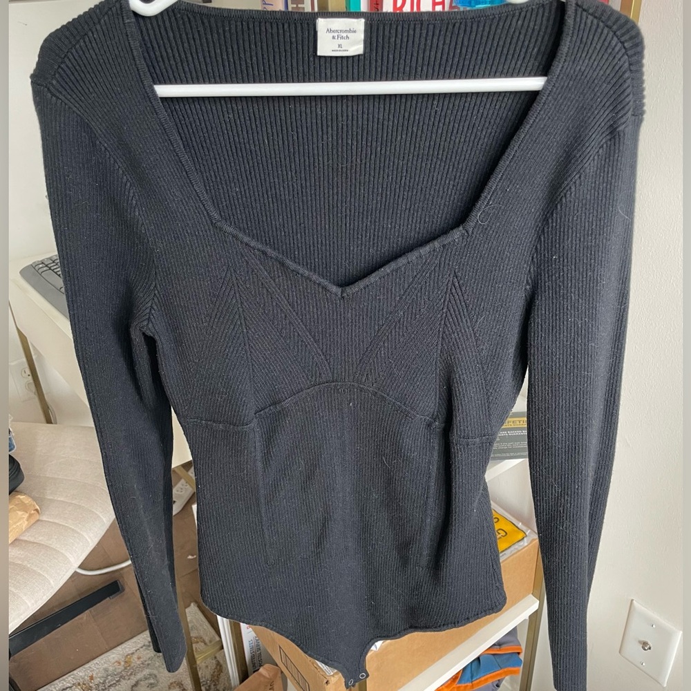 Black Ribbed Long Sleeve Bodysuit - Abercrombie & Fitch